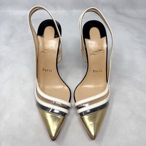 Christian Louboutin Paralili 100 PVC Patent Leather Pointed Toe Slingback Heels